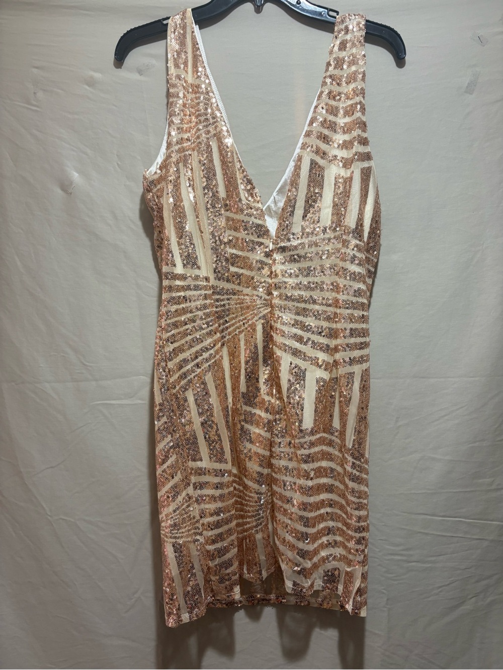 Rose Gold Sequin V-Neck Mini Dress - Picture 4 of 7